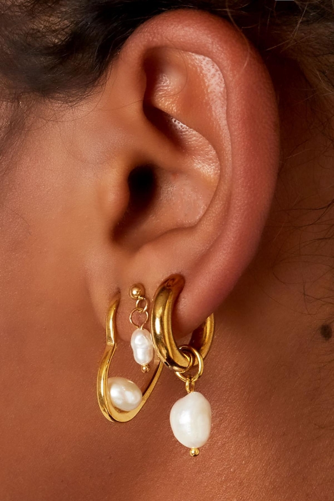 Oorbellen - Ring met parel Goud
