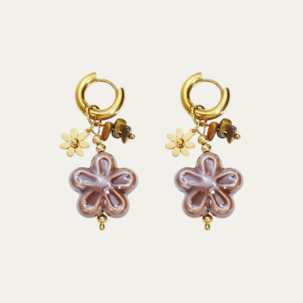 Oorbellen - Bloemen bruin