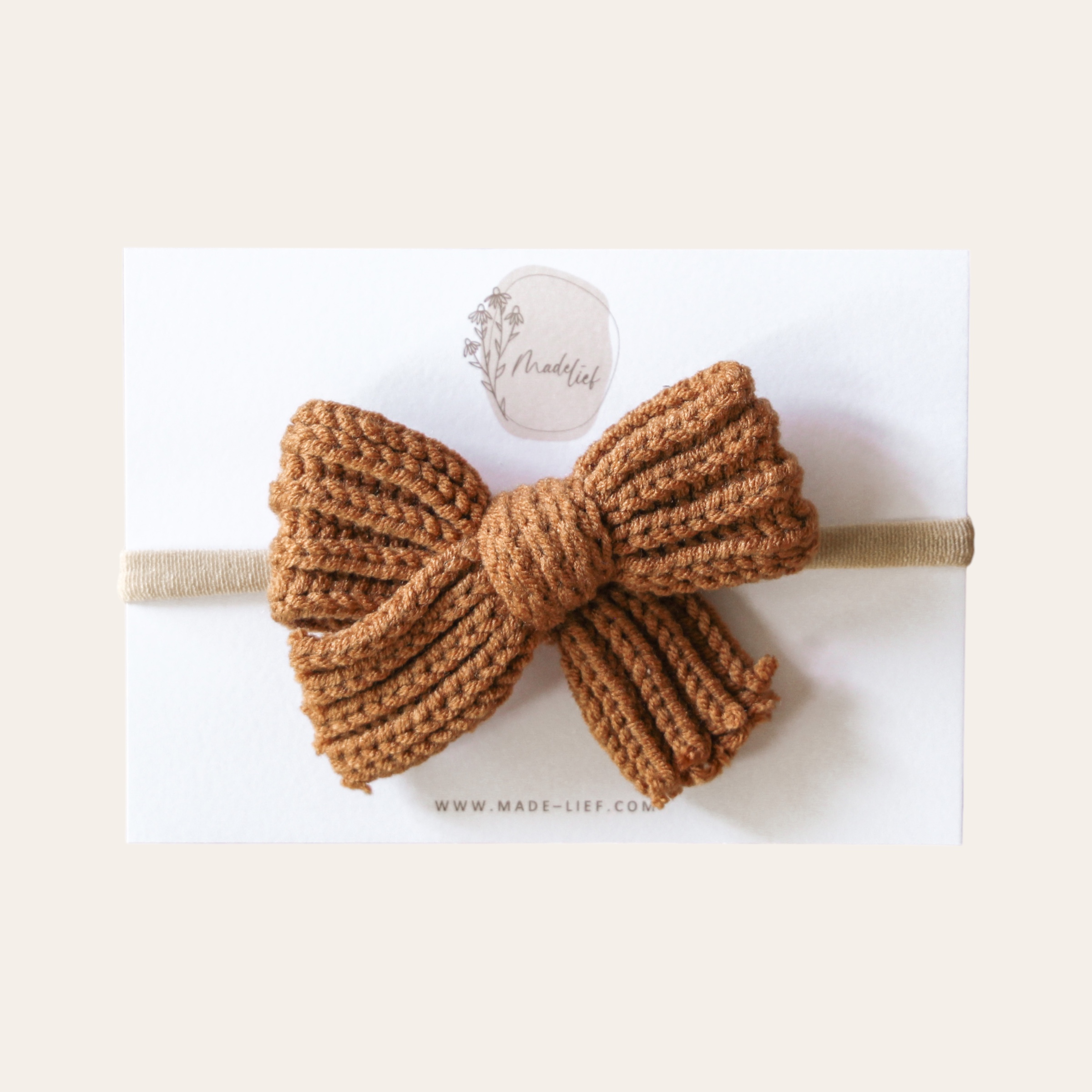 Haarband knitted strik - Cognac