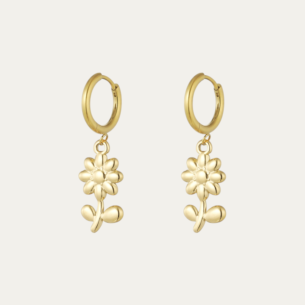 Oorbellen - Bloem met blaadjes Goud