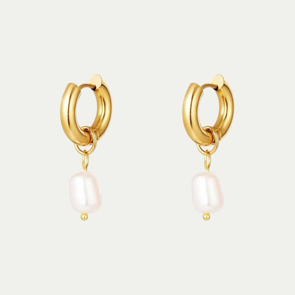 Oorbellen - Ring met parel Goud