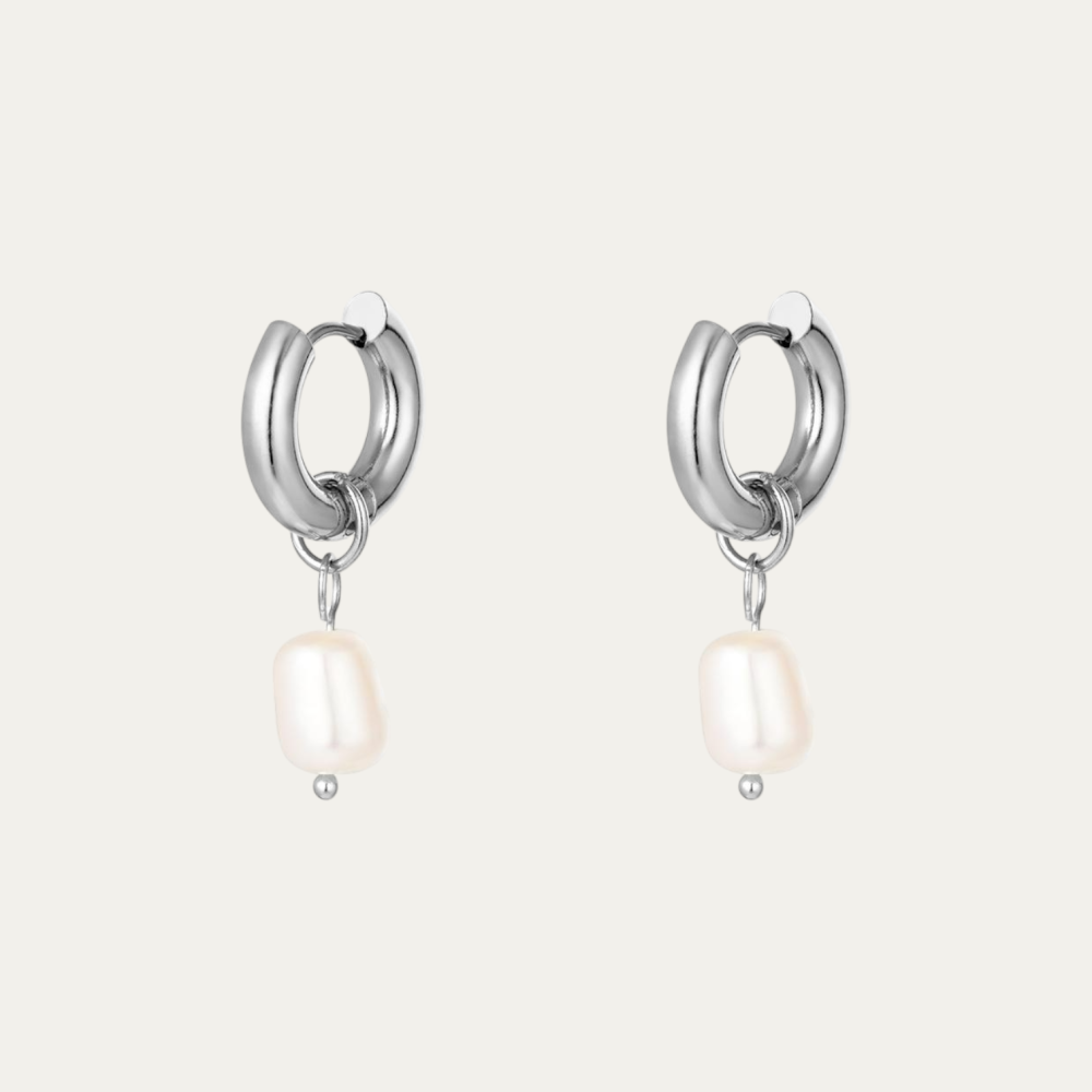Oorbellen - Ring met parel Zilver